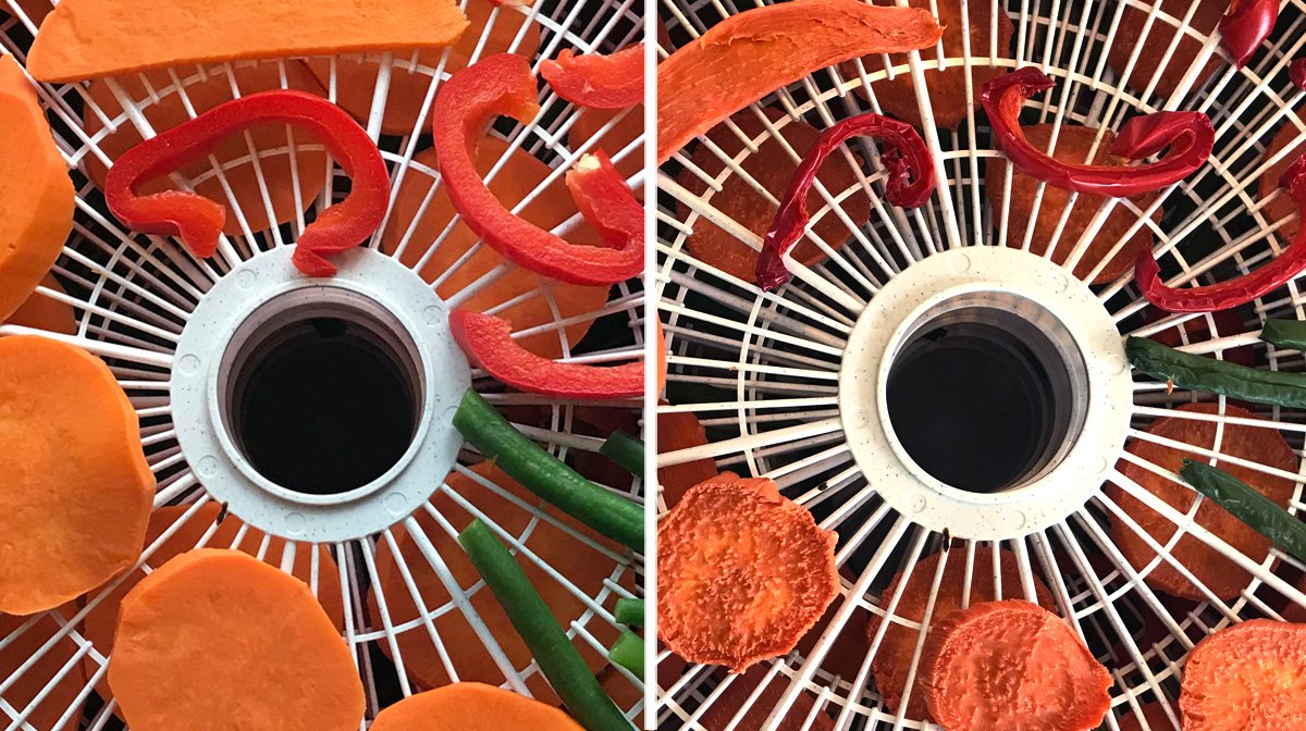 from blanched produce to 4 hours dehydrated