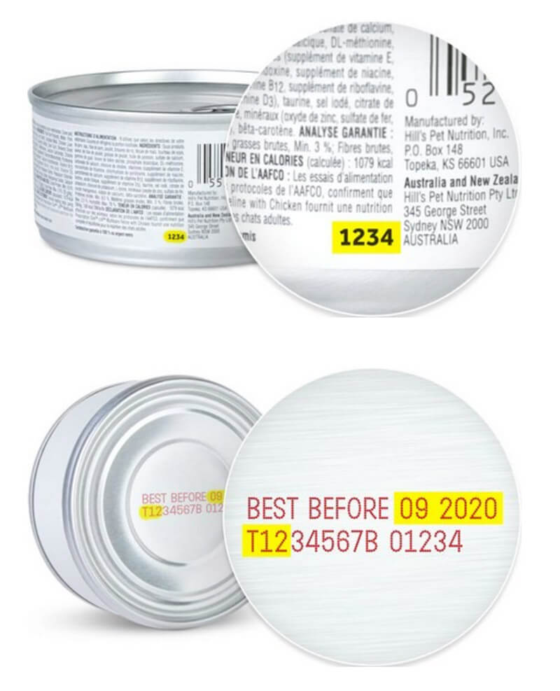Lot numbers and expiration date of Hills and Science Diet Recall January 2019