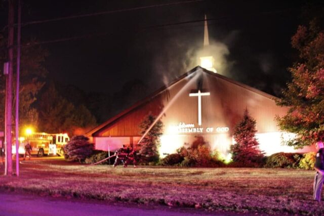 Putting out church fire