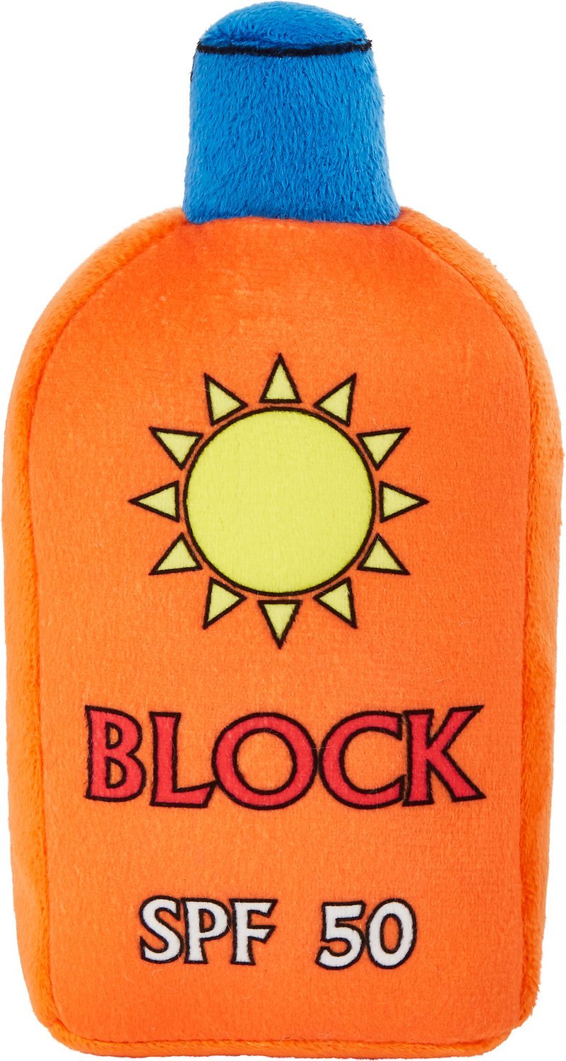 Orange SPF 50 plush sunscreen dog toy