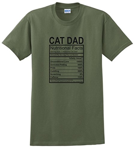 dark green t-shirt with "Cat Dad Nutritional Facts" label print