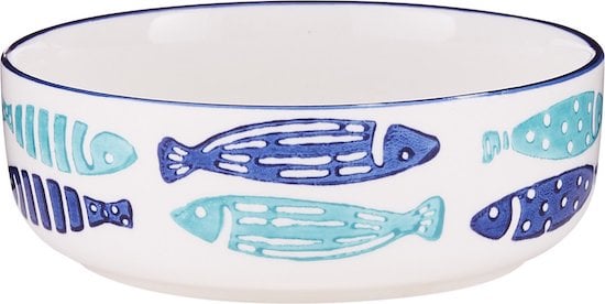 Signature Housewares ceramic bowl with blue and light blue fish design