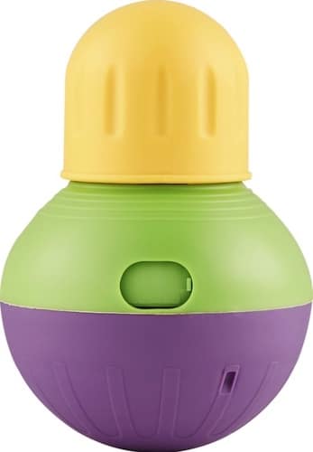 Colorful treat-dispensing bob-a-lot toy