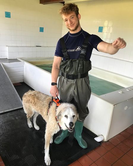 Hydrotherapist Tom with a dog he has been working with at Country Boarding near Baldock