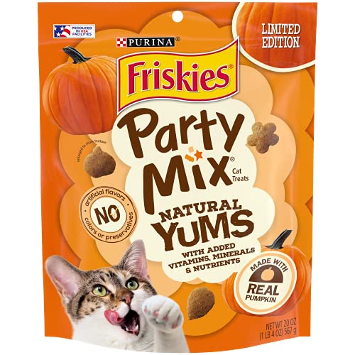 Bag of Friskies party mix with real pumpkin