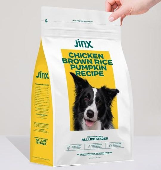 bag of Jinx chicken, brown rice, and pumpkin recipe