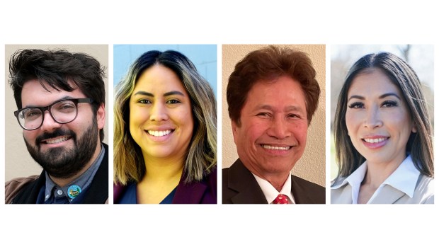 Candidates for California's 20th Senate District, newly redrawn and stretching from Burbank to Pacoima to San Fernando to Canoga Park, in the June 7, 2022 election include Daniel Hertzberg, left, Caroline Menjivar, Ely De La Cruz Ayao and Seydi Alejandra Morales. (Photos of Hertzberg and Menjivar by Dean Musgrove/Los Angeles Daily News. Photos of Ayao and Morales are courtesy of the candidates)